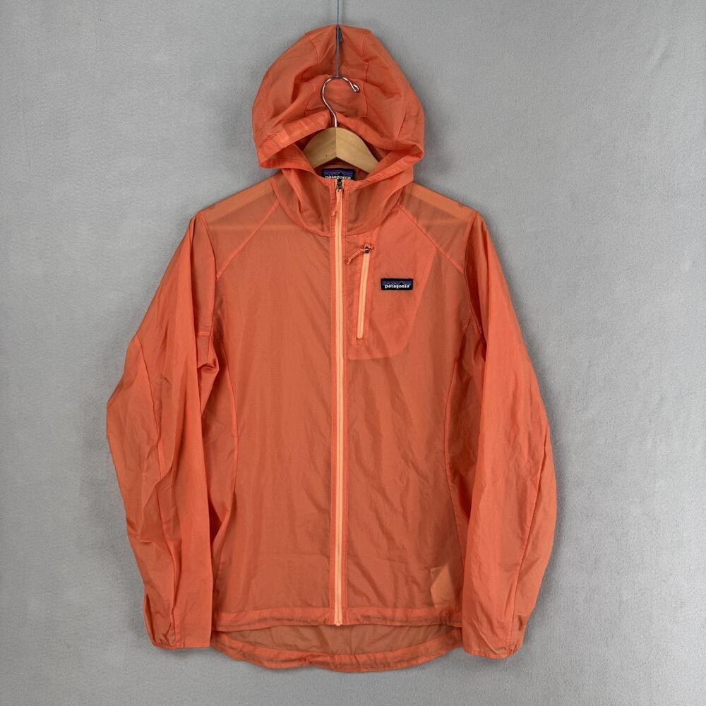 Patagonia Houdini Jacket Womens Large Orange Hooded Ultralight Windbreaker Run
